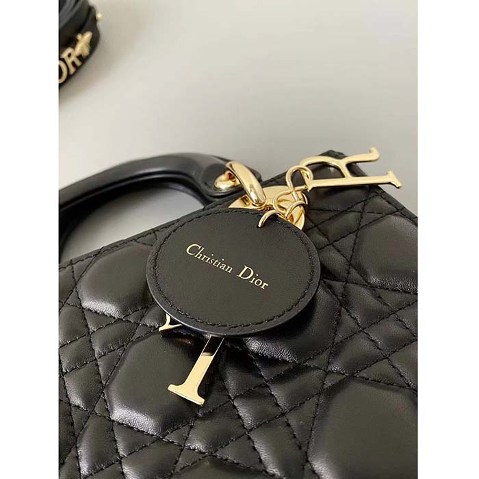 Dior Women CD Small Lady Dior Black My ABCDIOR Bag Cannage Lambskin