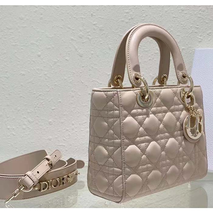Dior Women CD Small Lady Dior My ABCDior Bag Caramel Beige Cannage Lambskin