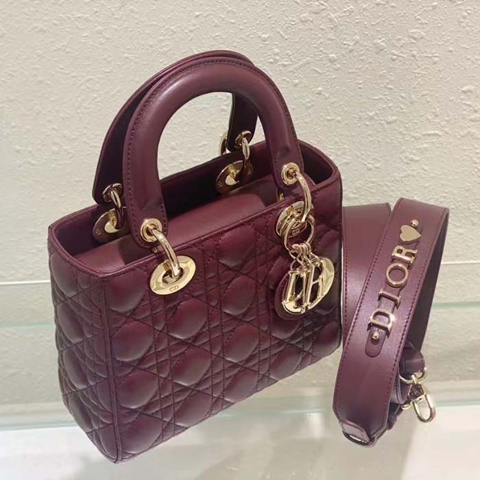 Dior Women CD Small Lady Dior My ABCDior Bag Deep Fuchsia Cannage Lambskin