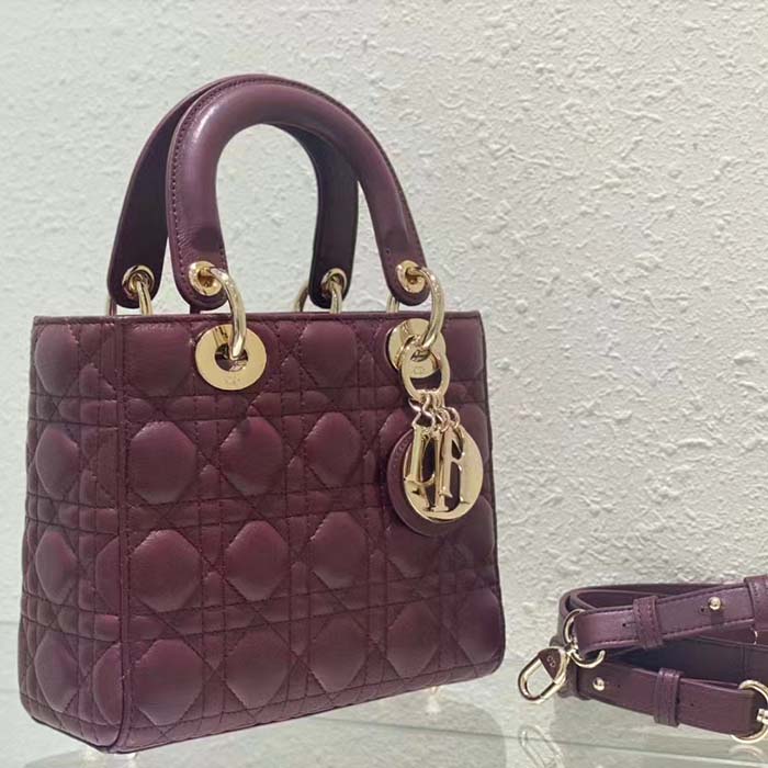 Dior Women CD Small Lady Dior My ABCDior Bag Deep Fuchsia Cannage Lambskin