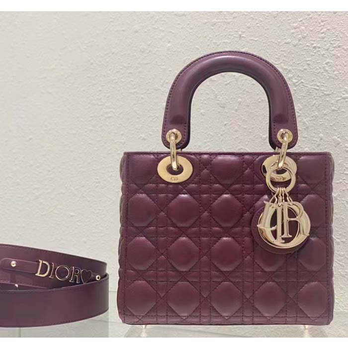 Dior Women CD Small Lady Dior My ABCDior Bag Deep Fuchsia Cannage Lambskin