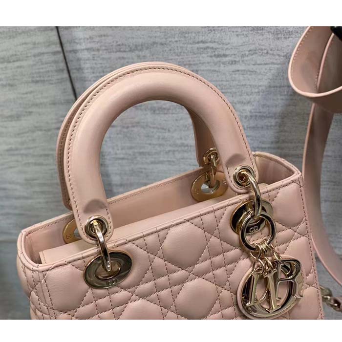 Dior Women CD Small Lady Dior My ABCDior Bag Powder Pink Cannage Lambskin