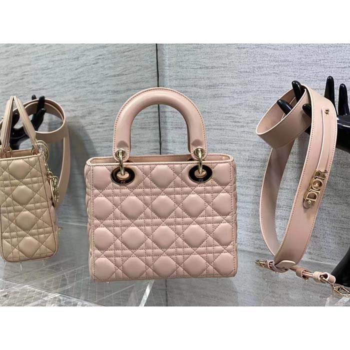 Dior Women CD Small Lady Dior My ABCDior Bag Powder Pink Cannage Lambskin