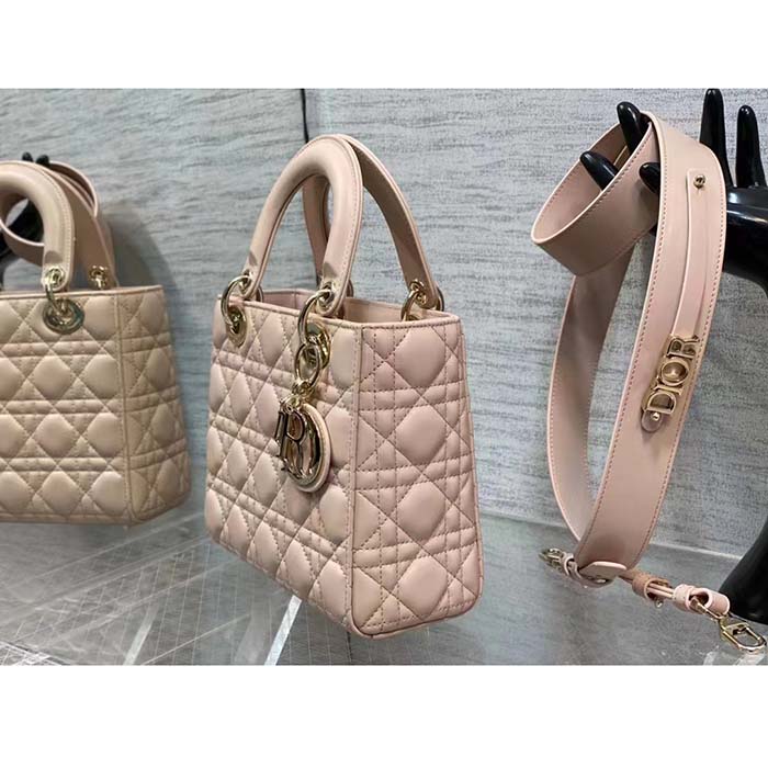 Dior Women CD Small Lady Dior My ABCDior Bag Powder Pink Cannage Lambskin