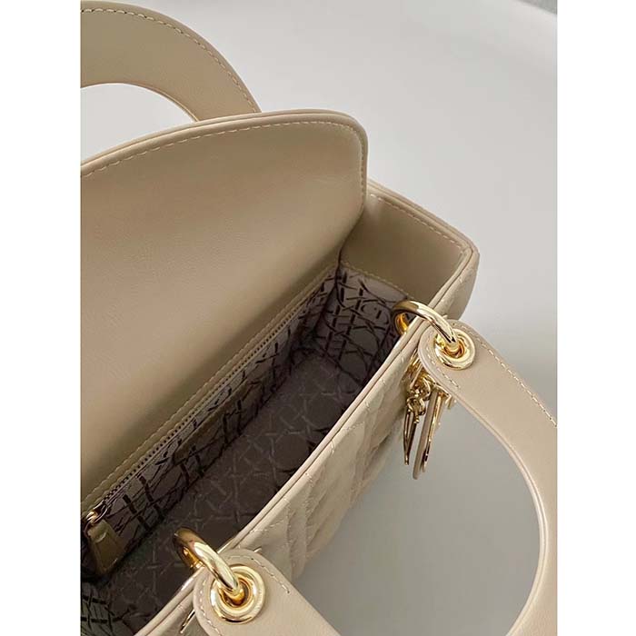 Dior Women CD Small Lady Dior My ABCDior Bag Sand-Colored Cannage Lambskin