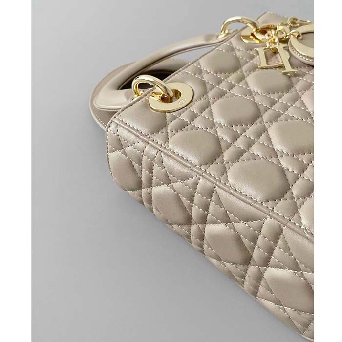 Dior Women CD Small Lady Dior My ABCDior Bag Sand-Colored Cannage Lambskin