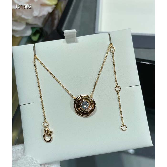 Dior Women CD Large Rose Dior Couture Necklace Pink Gold Diamonds 0.07 ct
