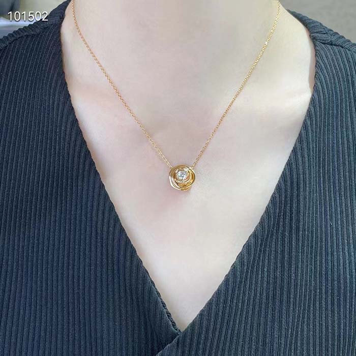 Dior Women CD Large Rose Dior Couture Necklace Pink Gold Diamonds 0.07 ct