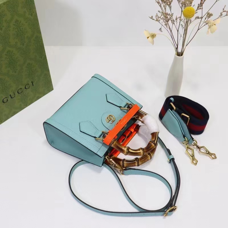Gucci GG Women Diana Mini Tote Bag Light Blue Leather Double G