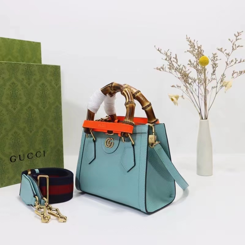 Gucci GG Women Diana Mini Tote Bag Light Blue Leather Double G