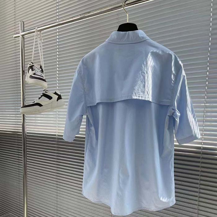 Gucci Men Cotton Poplin Embroidery Light Blue Piece Dyed Point Collar Detachable Sleeves