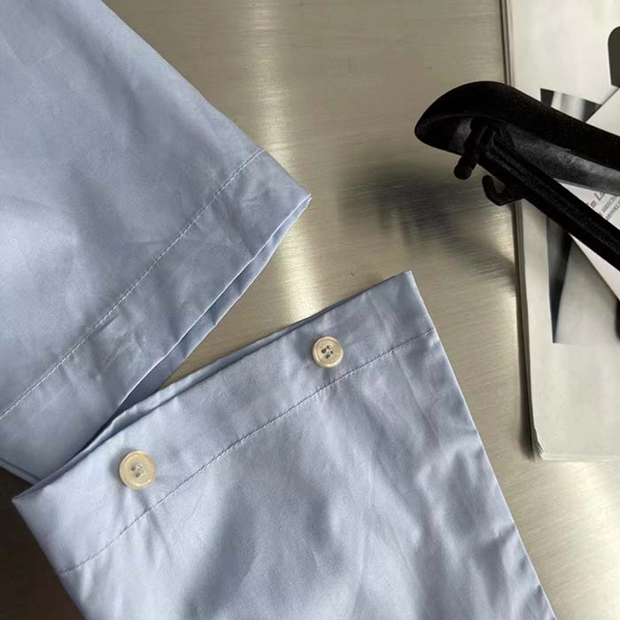 Gucci Men Cotton Poplin Embroidery Light Blue Piece Dyed Point Collar Detachable Sleeves