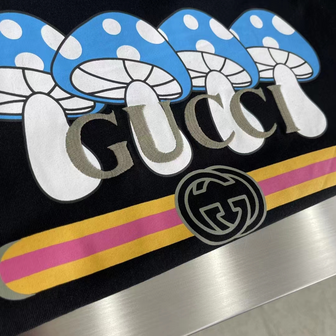 Gucci Women GG Cotton Jersey T-Shirt Print Black Crewneck Short Sleeves Oversize Fit