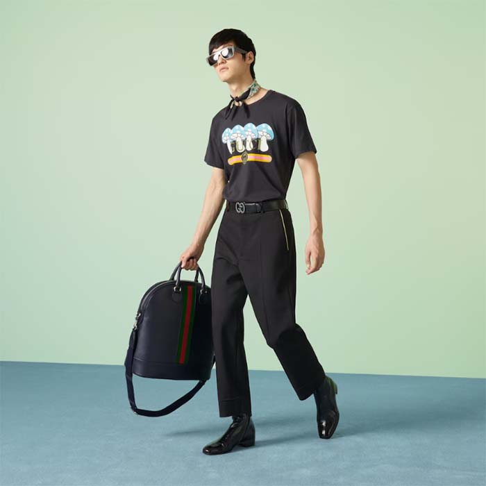 Gucci Men GG Cotton Jersey T-Shirt Print Black Crewneck Short Sleeves Oversize Fit