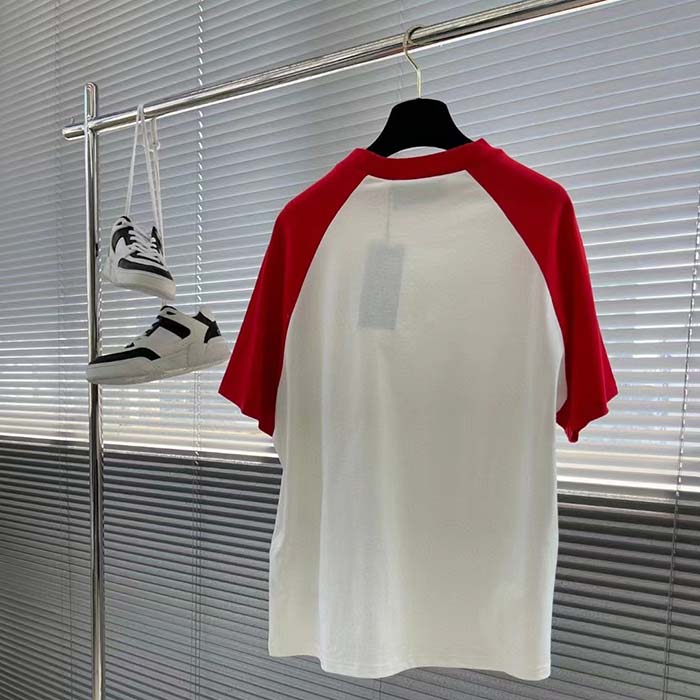 Gucci Women GG Cotton Jersey T-Shirt Red Off White Medium Crewneck Raglan Sleeves
