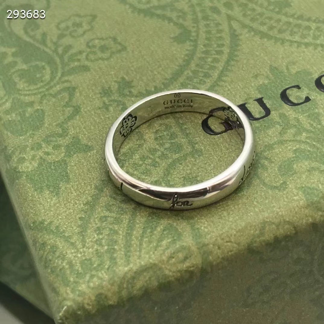 Gucci Unisex Blind For Love Ring Silver Eye Hearts Birds Flowers Interlocking G 925 Sterling Silver