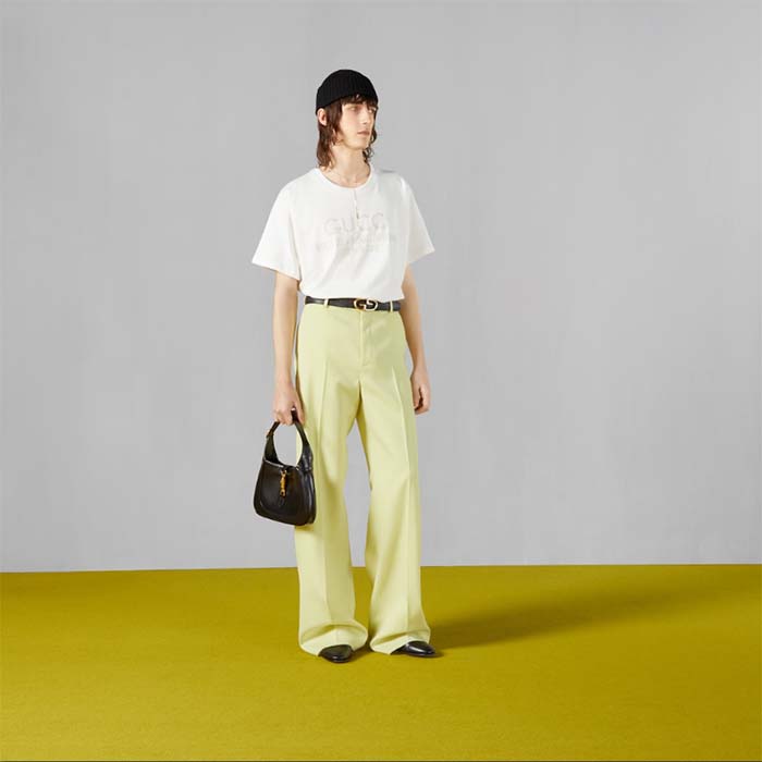 Gucci Men GG Cotton Jersey T-Shirt Off White Heavy Cities Embroidery Crewneck Short Sleeves Oversize Fit
