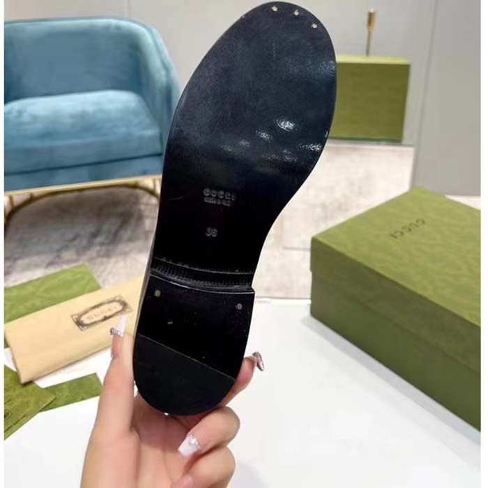 Gucci Unisex GG Interlocking G Loafer Black White Leather Sole Flat 1.5 CM Heel