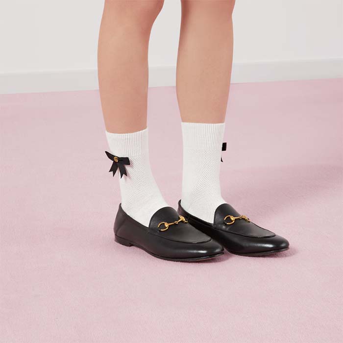 Gucci Unisex Leather Horsebit Loafer Black Slim Shape Sole Flat 1 CM Heel
