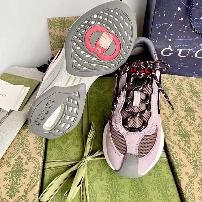 Gucci Unisex Run Sneaker Lilac Black Suede Interlocking G Bi-Color Rubbe Low Heel