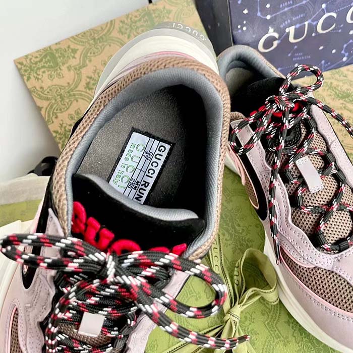 Gucci Unisex Run Sneaker Lilac Black Suede Interlocking G Bi-Color Rubbe Low Heel