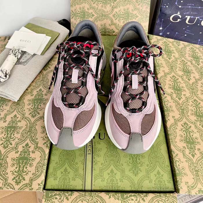 Gucci Unisex Run Sneaker Lilac Black Suede Interlocking G Bi-Color Rubbe Low Heel