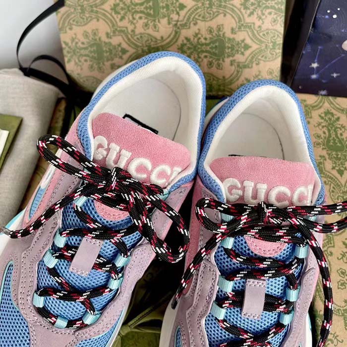 Gucci Unisex Run Sneaker Lilac Light Pink Suede Interlocking G Bi-Color Rubbe Low Heel
