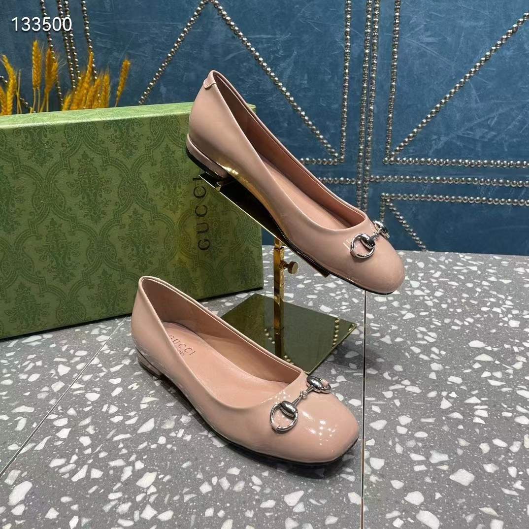 Gucci Women Ballet Flat Horsebit Light Pink Leather Low 2.5 cm Heel