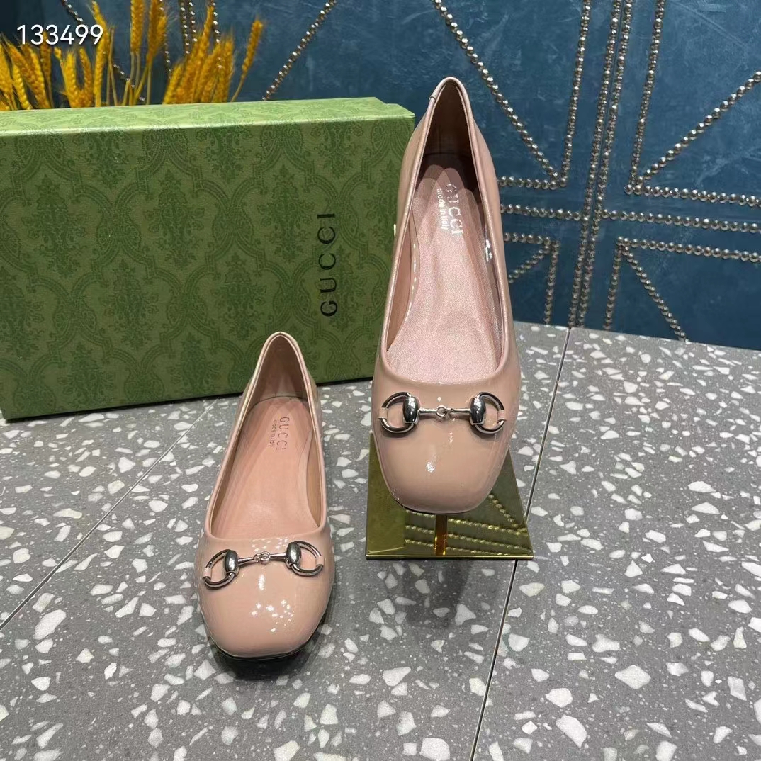 Gucci Women Ballet Flat Horsebit Light Pink Leather Low 2.5 cm Heel