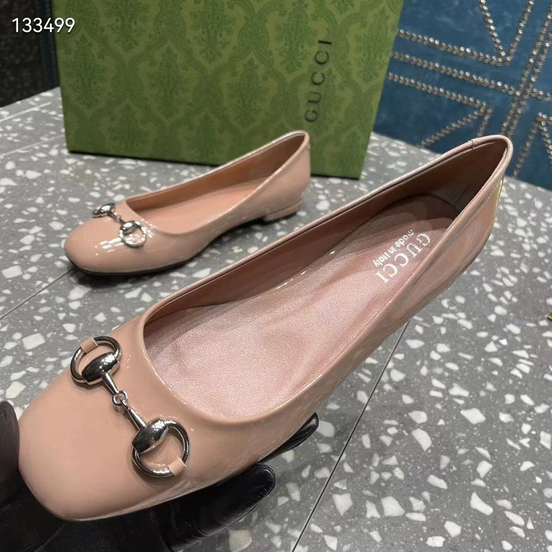 Gucci Women Ballet Flat Horsebit Light Pink Leather Low 2.5 cm Heel