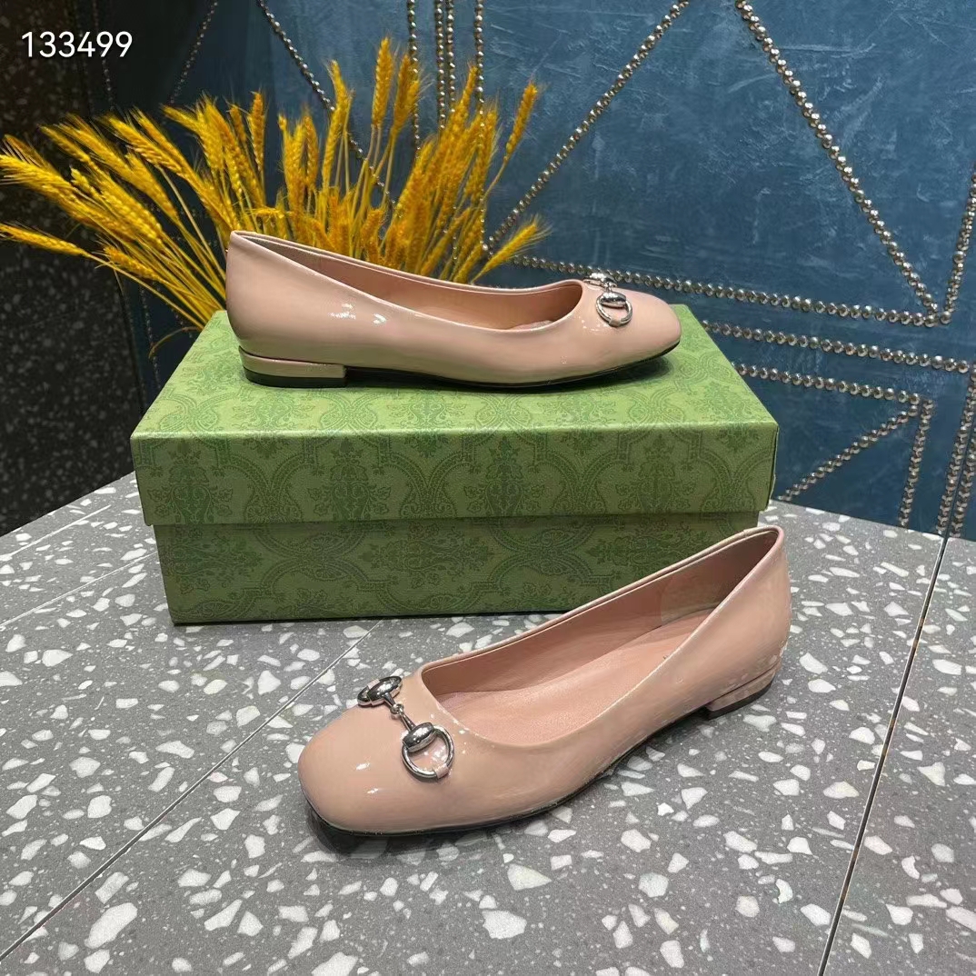 Gucci Women Ballet Flat Horsebit Light Pink Leather Low 2.5 cm Heel