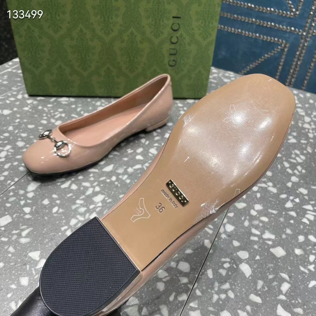 Gucci Women Ballet Flat Horsebit Light Pink Leather Low 2.5 cm Heel