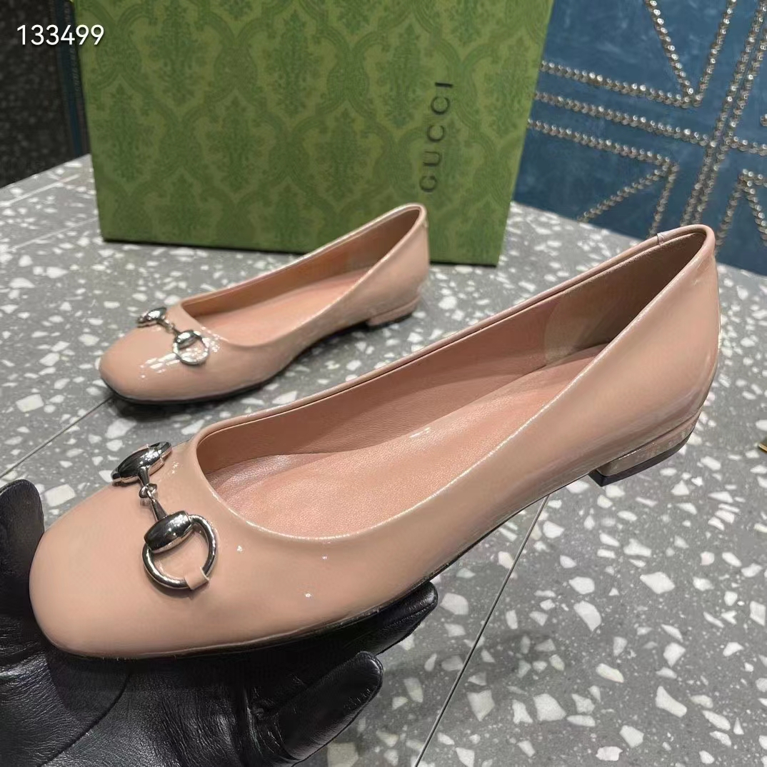 Gucci Women Ballet Flat Horsebit Light Pink Leather Low 2.5 cm Heel