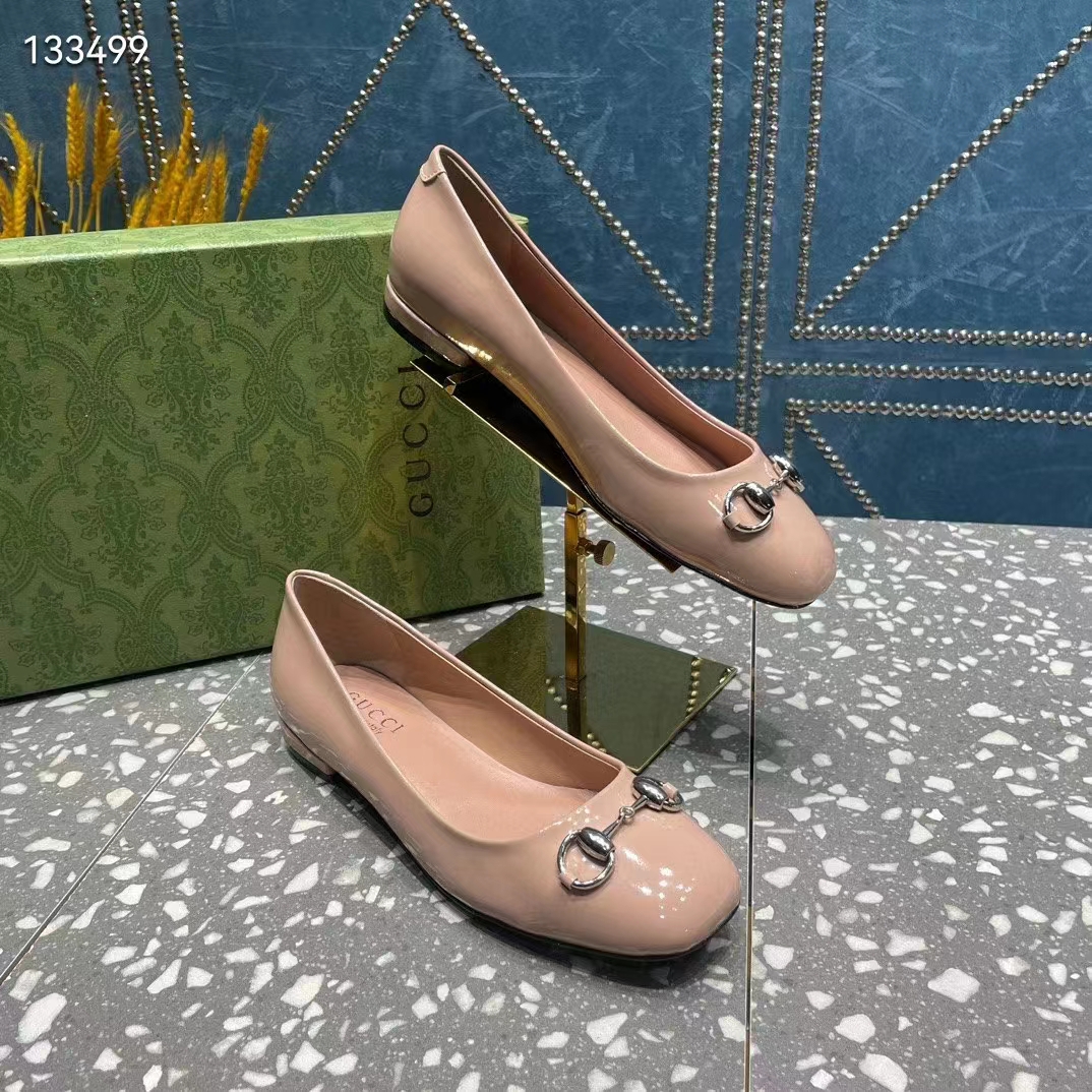 Gucci Women Ballet Flat Horsebit Light Pink Leather Low 2.5 cm Heel