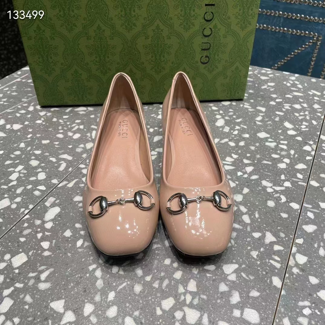 Gucci Women Ballet Flat Horsebit Light Pink Leather Low 2.5 cm Heel