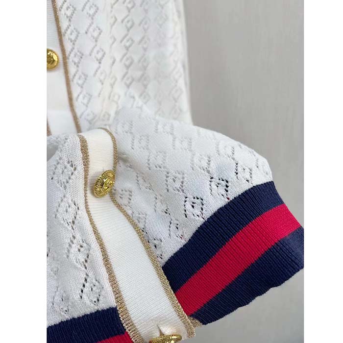Gucci Men GG Cotton Cardigan Web Ivory G V-Neck Long Sleeves Button Closure