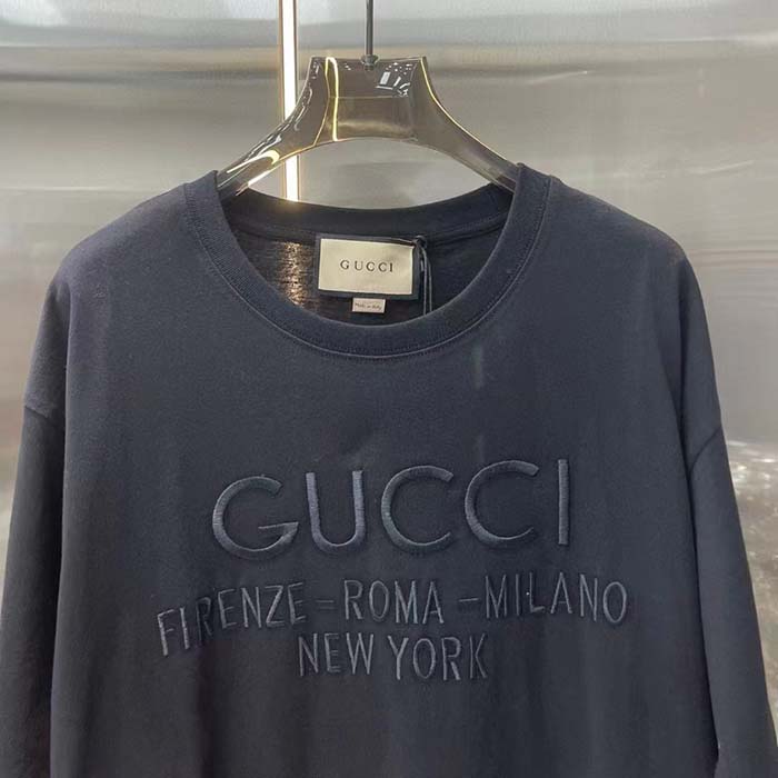Gucci Men GG Cotton Jersey T-Shirt Black Heavy Cities Embroidery Crewneck Short Sleeves Oversize Fit