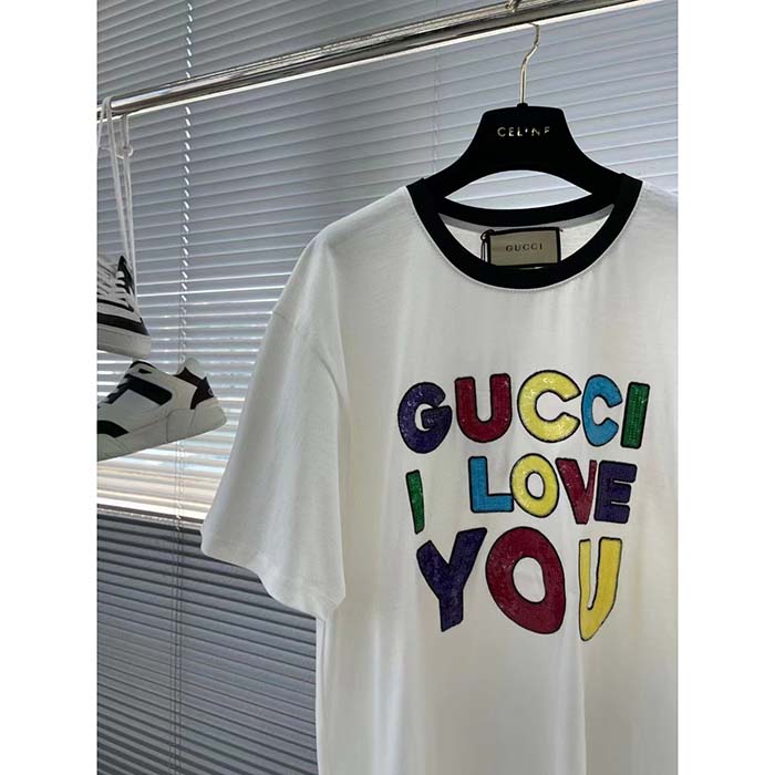 Gucci Women GG Cotton Jersey T-Shirt Embroidery Off White Crewneck Short Sleeves