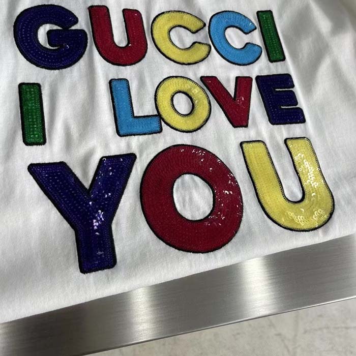 Gucci Women GG Cotton Jersey T-Shirt Embroidery Off White Crewneck Short Sleeves