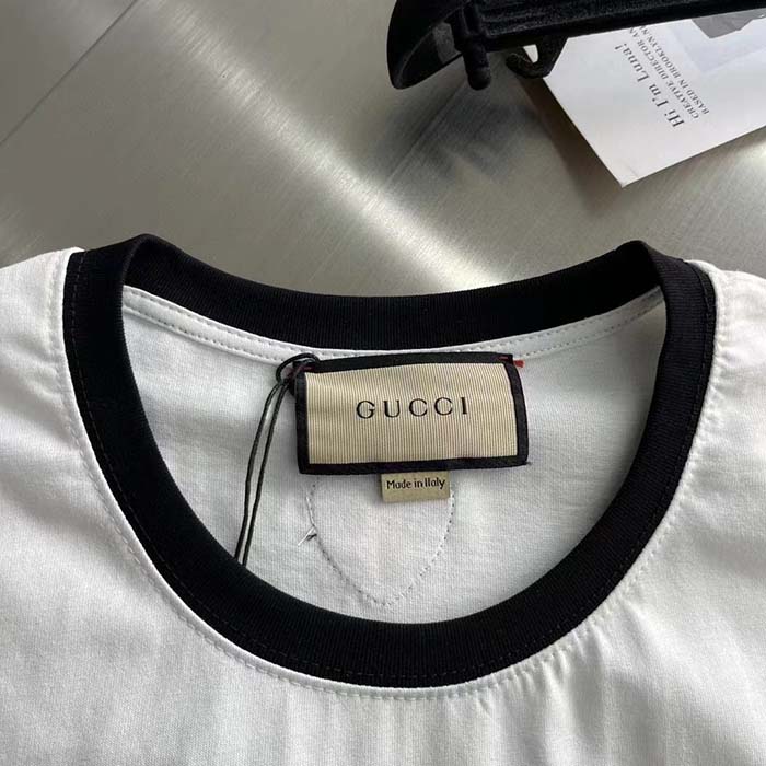 Gucci Women GG Cotton Jersey T-Shirt Embroidery Off White Crewneck Short Sleeves