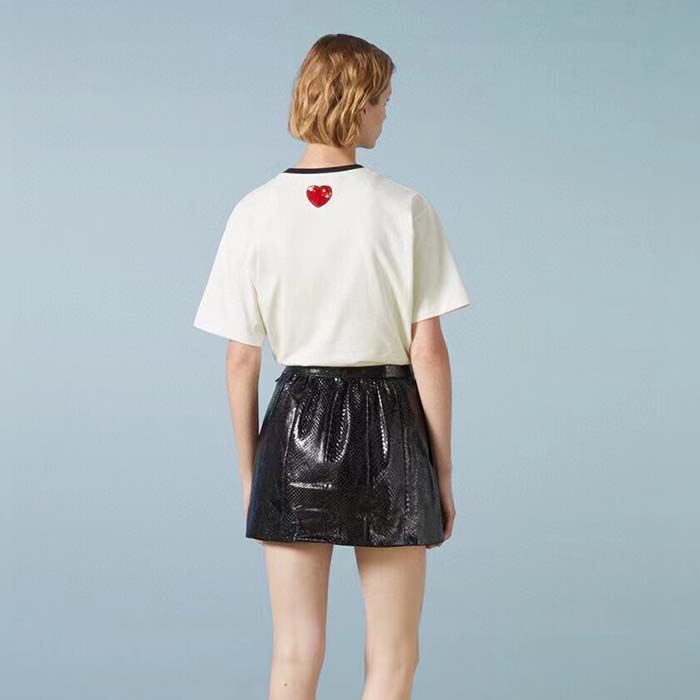 Gucci Women GG Cotton Jersey T-Shirt Embroidery Off White Crewneck Short Sleeves