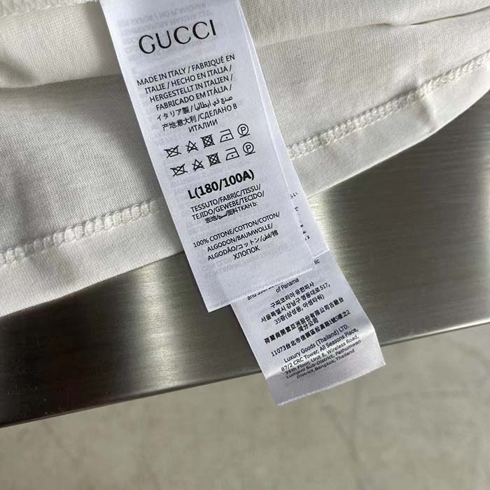 Gucci Women GG Cotton Jersey T-Shirt Embroidery Off White Crewneck Short Sleeves
