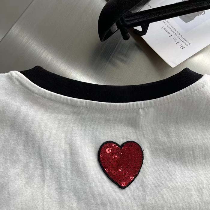 Gucci Women GG Cotton Jersey T-Shirt Embroidery Off White Crewneck Short Sleeves