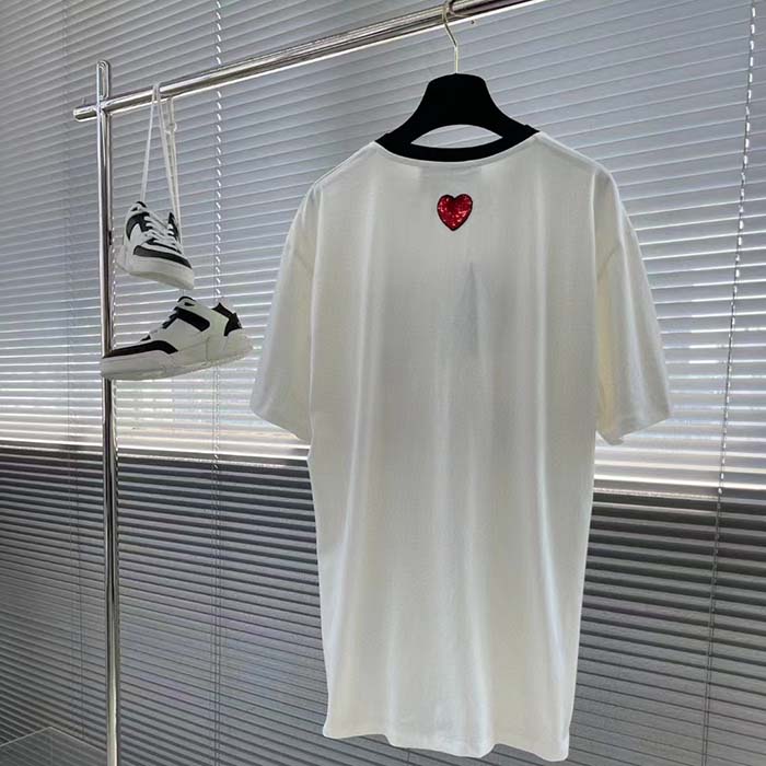 Gucci Women GG Cotton Jersey T-Shirt Embroidery Off White Crewneck Short Sleeves