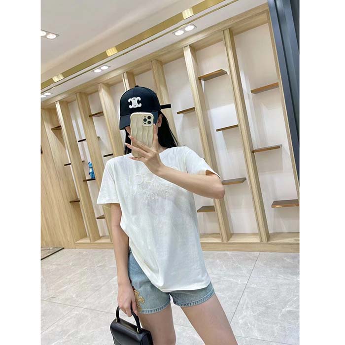 Gucci Women GG Cotton Jersey T-Shirt Off White Heavy Cities Embroidery Crewneck Short Sleeves Oversize Fit