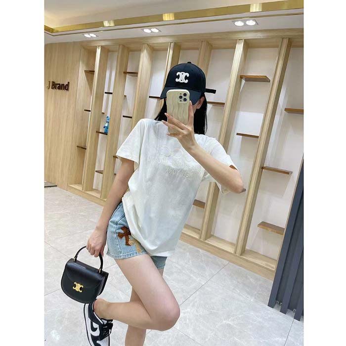 Gucci Women GG Cotton Jersey T-Shirt Off White Heavy Cities Embroidery Crewneck Short Sleeves Oversize Fit