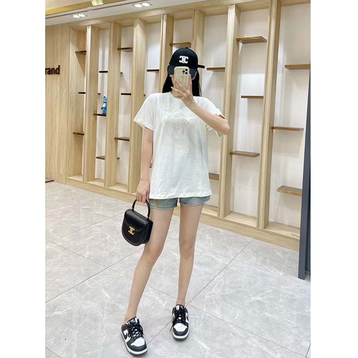 Gucci Women GG Cotton Jersey T-Shirt Off White Heavy Cities Embroidery Crewneck Short Sleeves Oversize Fit