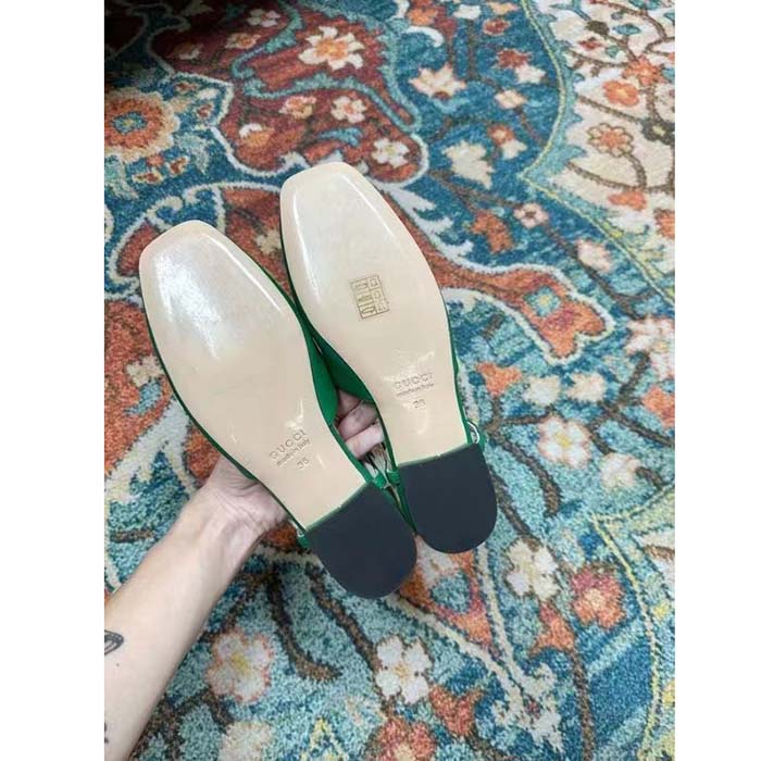 Gucci Women GG Double G Ballet Flat Light Green Leather Square Toe 1.5 CM Heel
