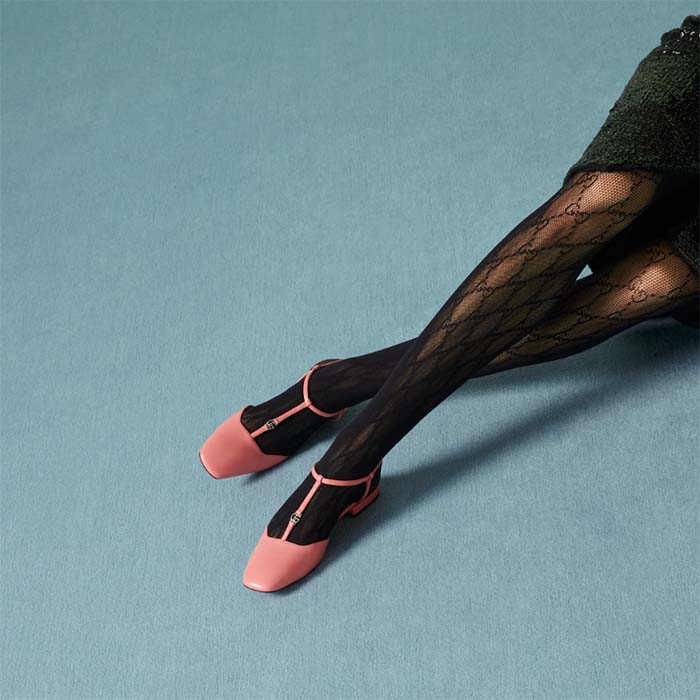 Gucci Women GG Double G Ballet Flat Pink Leather Square Toe 1.5 CM Heel