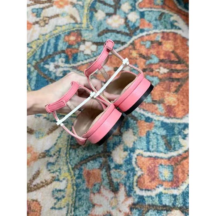 Gucci Women GG Double G Ballet Flat Pink Leather Square Toe 1.5 CM Heel